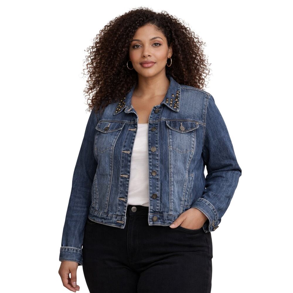 Lane Bryant Studded Collar Jean Jacket 20W Plus Size Medium Wash EUC